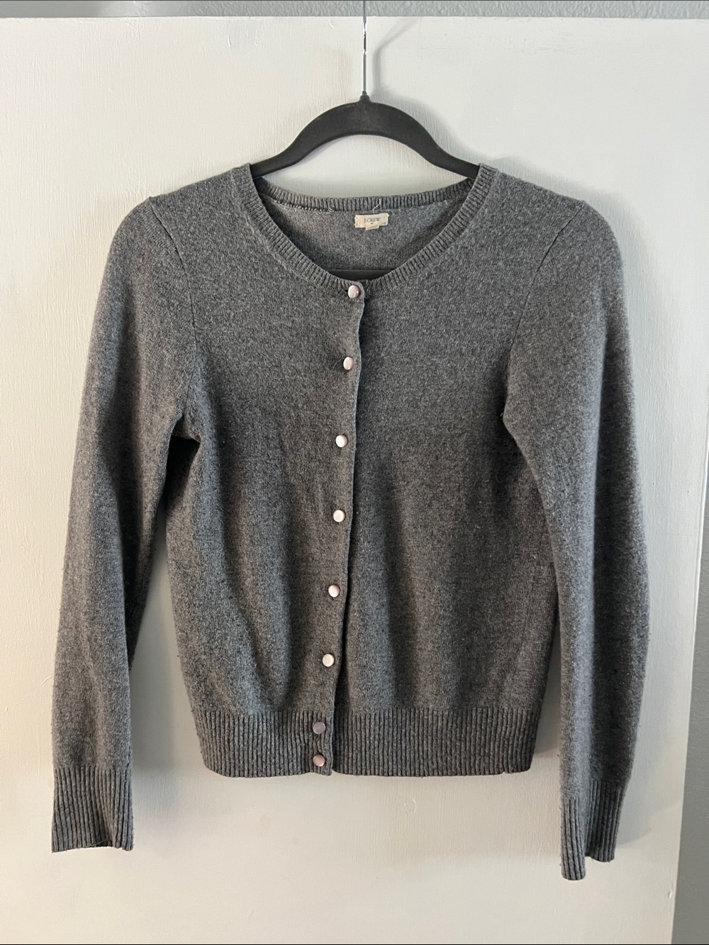 Classic J. Crew Gray Merino Blend Crewneck Cardigan